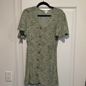 Green Floral Button-Down Dress